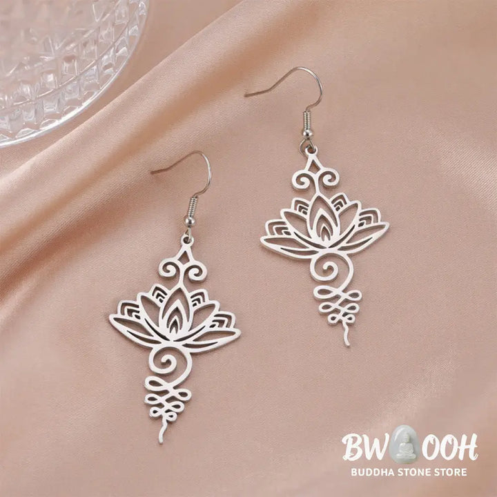 Buddha Stones Hollow Lotus Flower Stainless Steel Enlightenment Metal Drop Earrings - Earrings