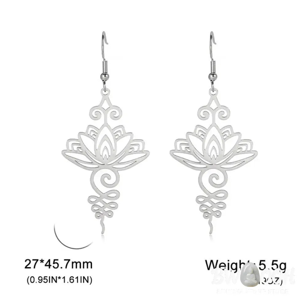 Buddha Stones Hollow Lotus Flower Stainless Steel Enlightenment Metal Drop Earrings - Earrings