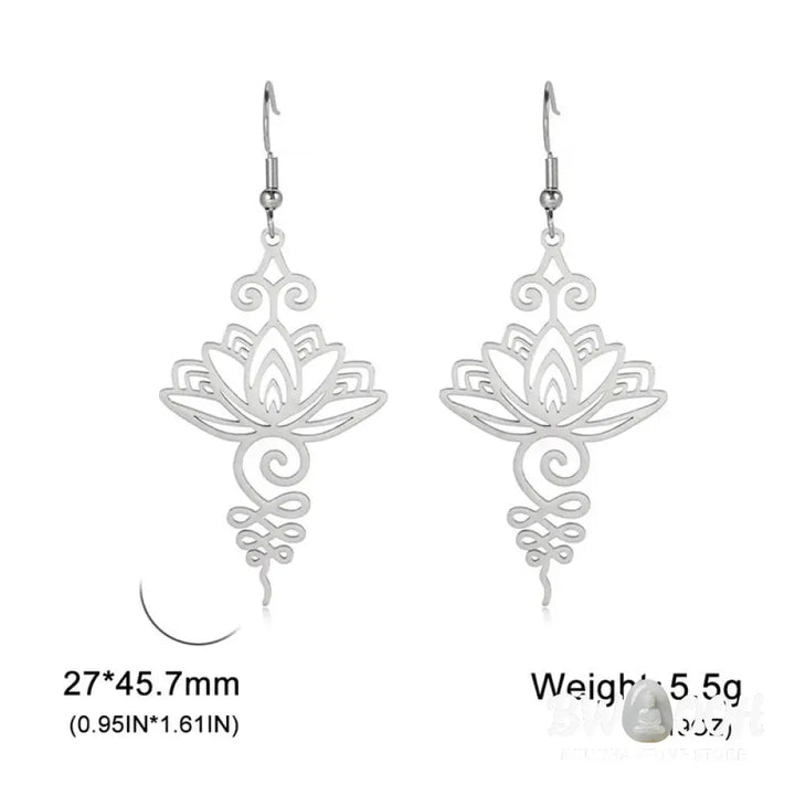 Buddha Stones Hollow Lotus Flower Stainless Steel Enlightenment Metal Drop Earrings - Earrings