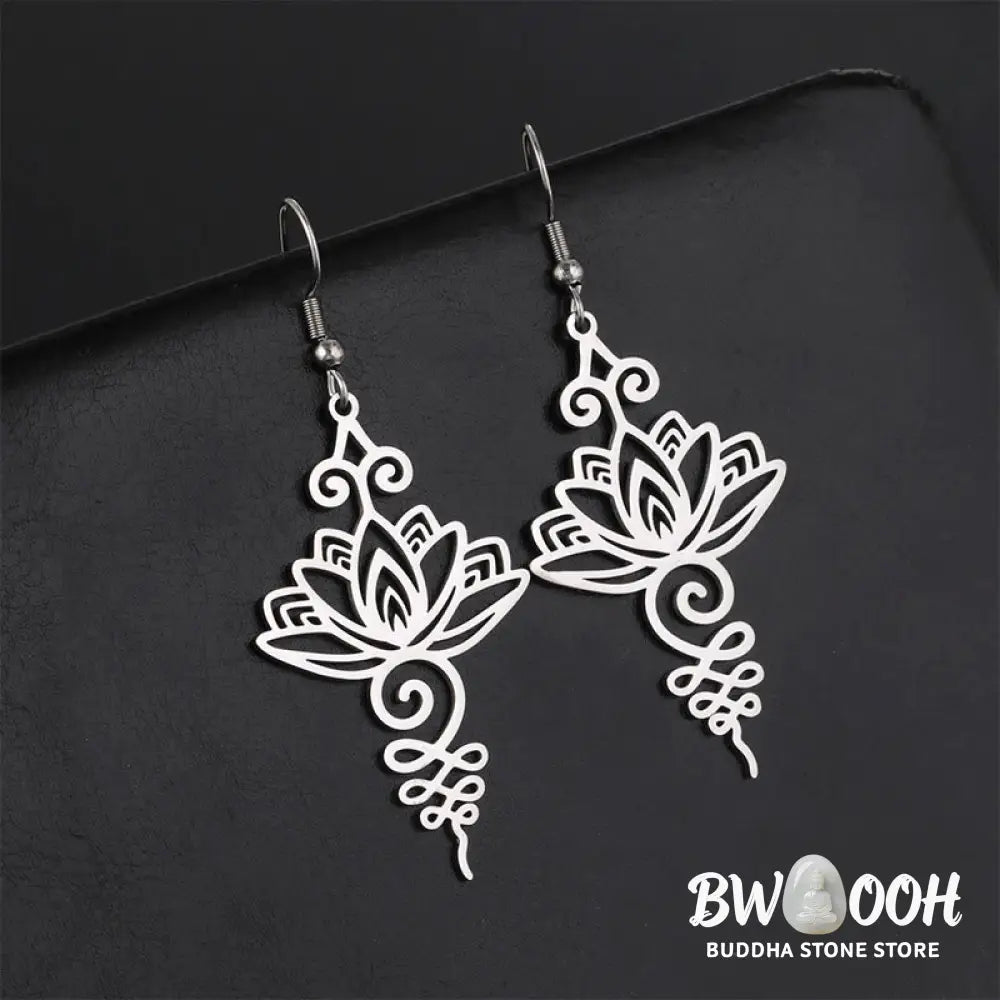 Buddha Stones Hollow Lotus Flower Stainless Steel Enlightenment Metal Drop Earrings - Earrings