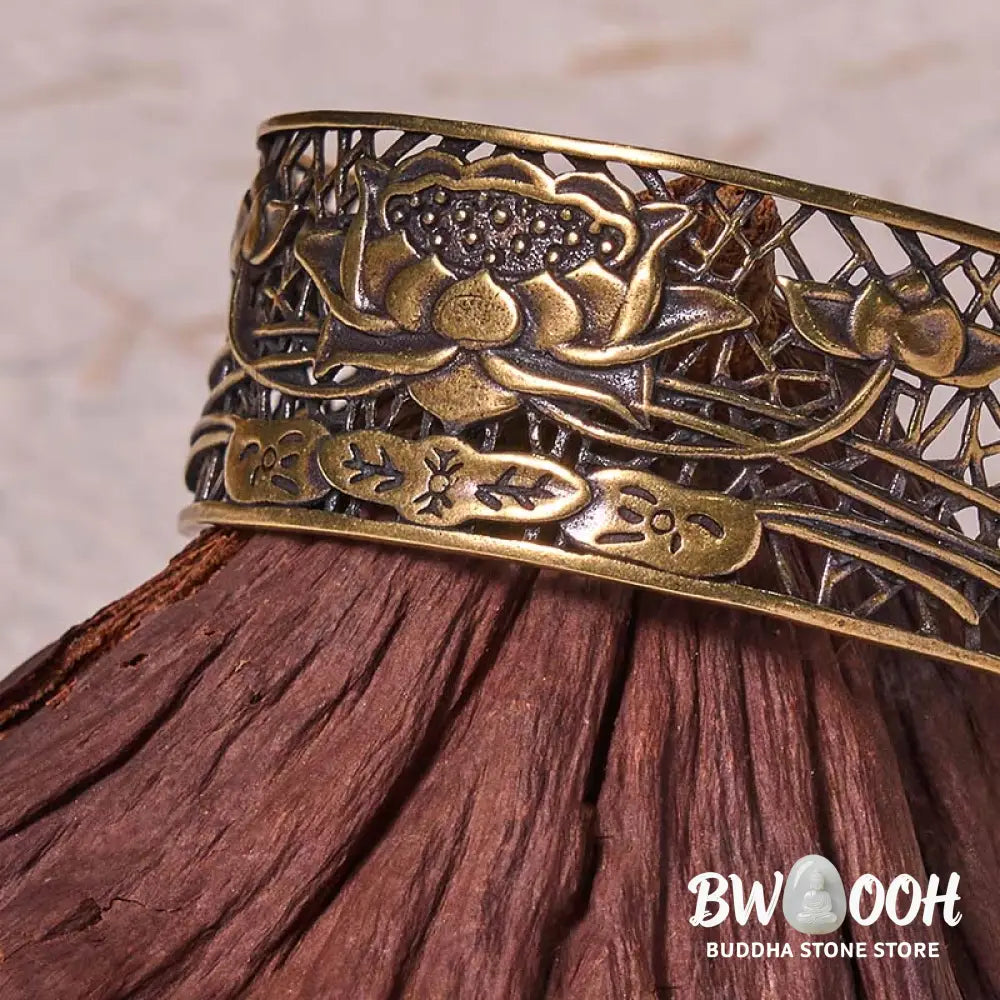 Buddha Stones Hollow Lotus Silver Plated Copper Healing Enlightenment Bracelet Bangle - BWOOOH - Bracelet Bangle