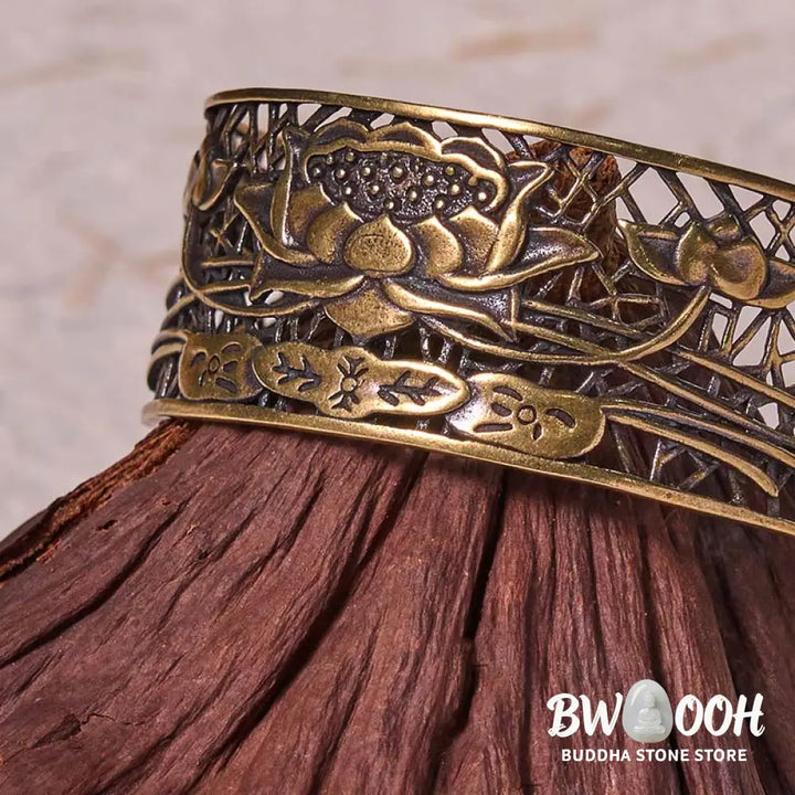 Buddha Stones Hollow Lotus Silver Plated Copper Healing Enlightenment Bracelet Bangle - BWOOOH - Bracelet Bangle