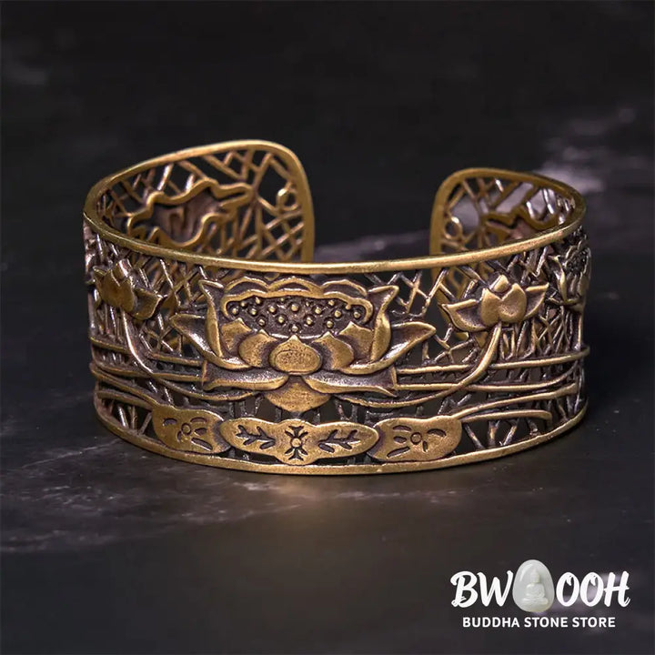 Buddha Stones Hollow Lotus Silver Plated Copper Healing Enlightenment Bracelet Bangle - BWOOOH - Bracelet Bangle