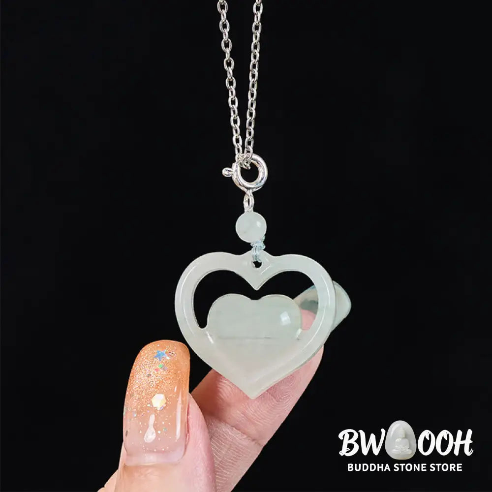 Buddha Stones Hollow Love Heart Jade Abundance Necklace Pendant - Necklaces &amp; Pendants