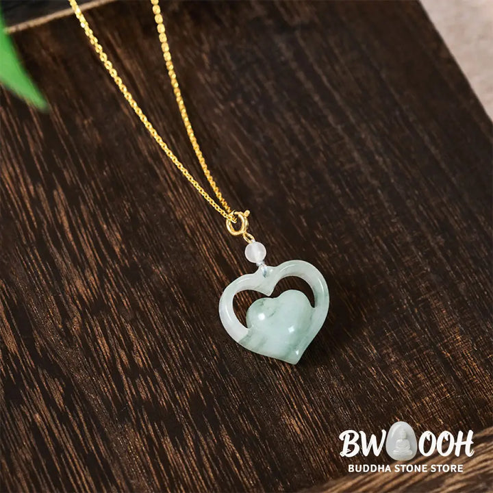 Buddha Stones Hollow Love Heart Jade Abundance Necklace Pendant - Necklaces &amp; Pendants