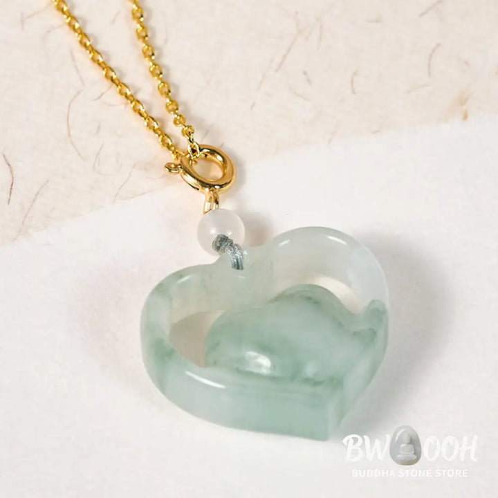 Buddha Stones Hollow Love Heart Jade Abundance Necklace Pendant - Necklaces &amp; Pendants