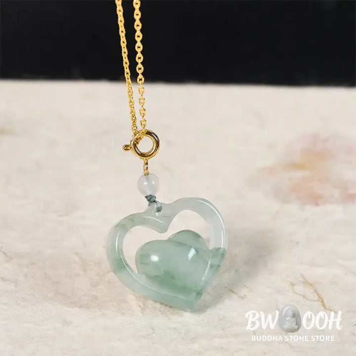 Buddha Stones Hollow Love Heart Jade Abundance Necklace Pendant - Necklaces &amp; Pendants