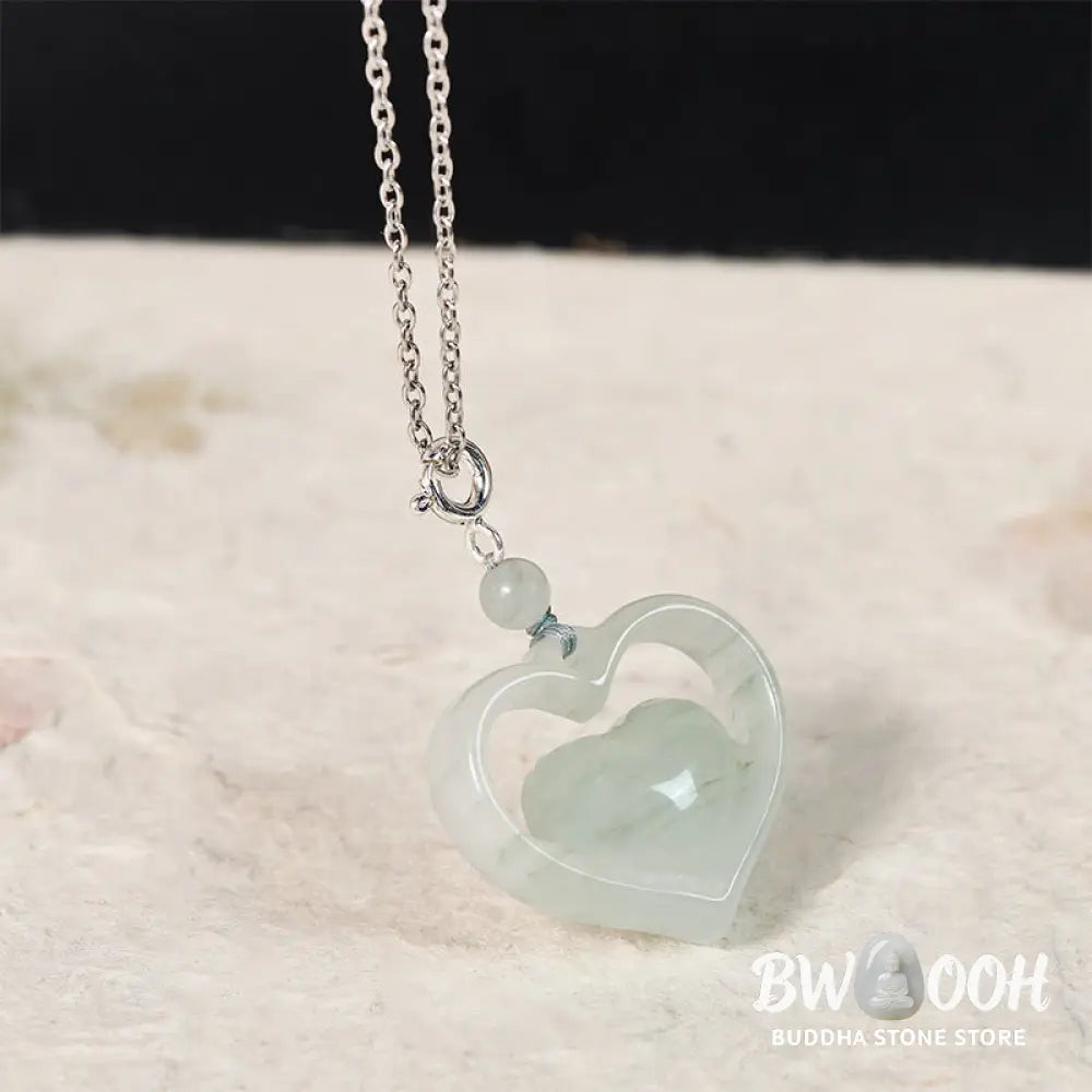 Buddha Stones Hollow Love Heart Jade Abundance Necklace Pendant - Necklaces &amp; Pendants