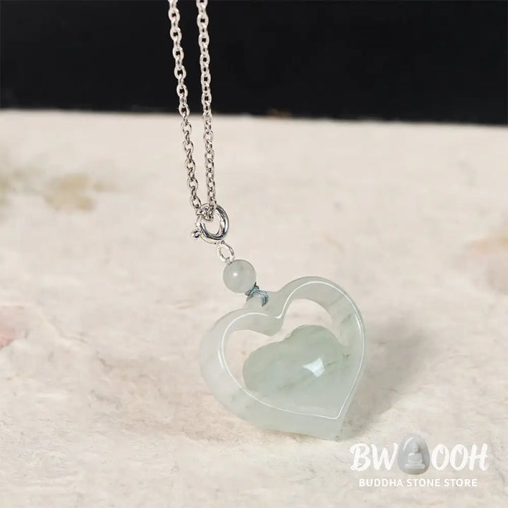 Buddha Stones Hollow Love Heart Jade Abundance Necklace Pendant - Necklaces &amp; Pendants