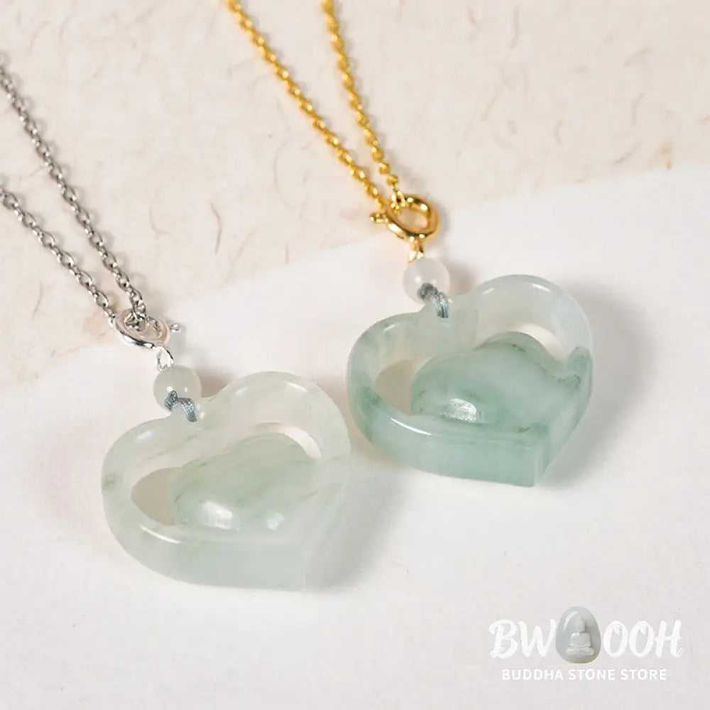 Buddha Stones Hollow Love Heart Jade Abundance Necklace Pendant - Necklaces &amp; Pendants