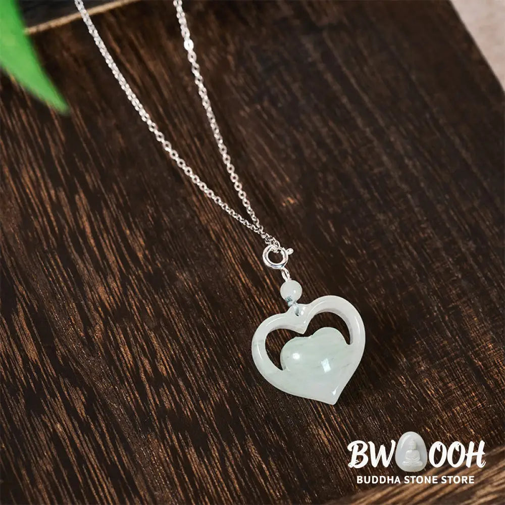 Buddha Stones Hollow Love Heart Jade Abundance Necklace Pendant - Necklaces &amp; Pendants