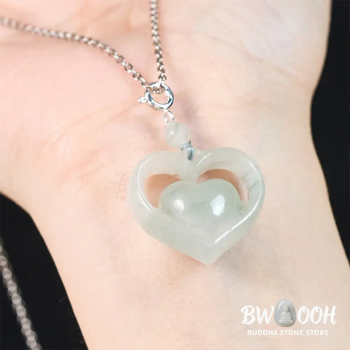 Buddha Stones Hollow Love Heart Jade Abundance Necklace Pendant - Necklaces &amp; Pendants