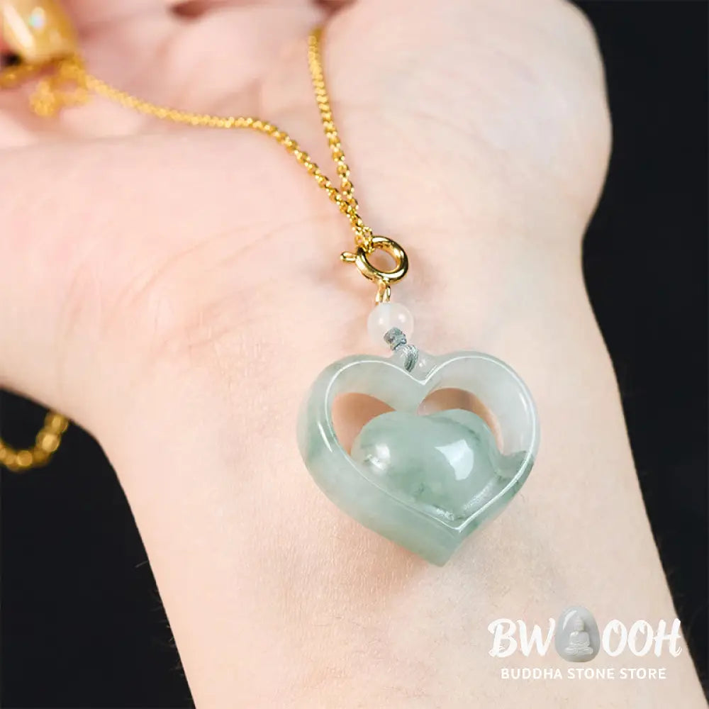Buddha Stones Hollow Love Heart Jade Abundance Necklace Pendant - Necklaces &amp; Pendants
