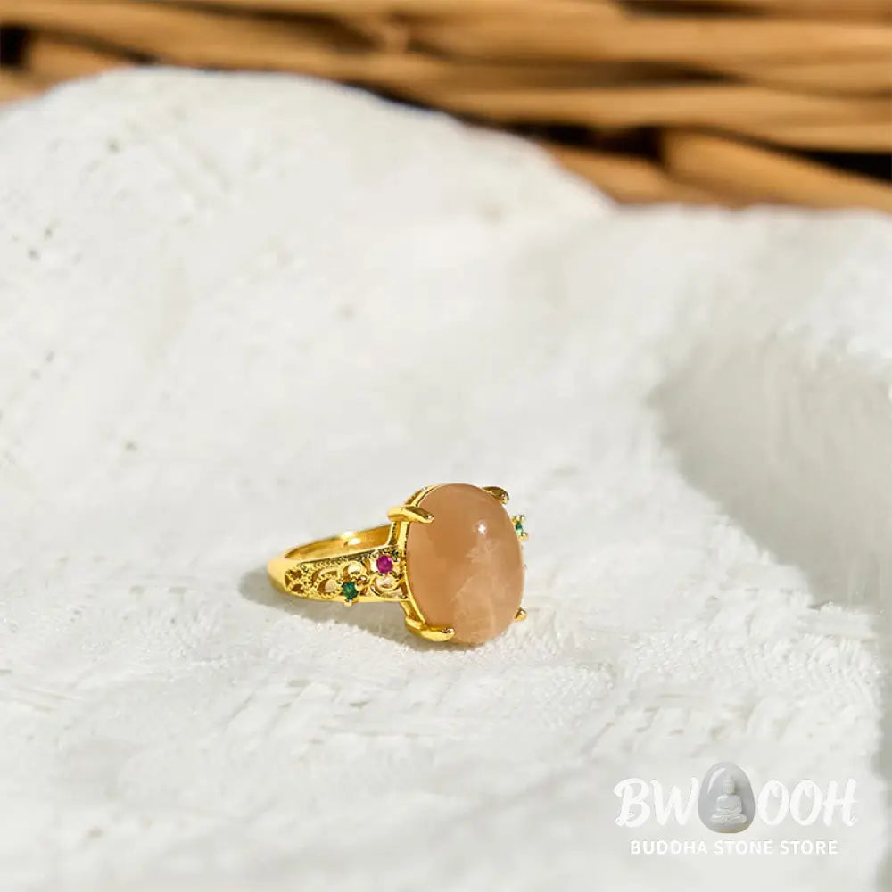 Buddha Stones Hollow Vine Design Peach Moonstone Adjustable Happiness Ring - Peach Moonstone(Size: about