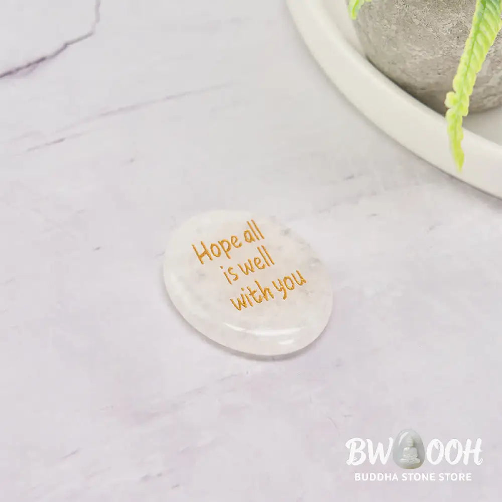 Buddha Stones Hope All Is Well With You Natural Clear Quartz White Crystal Palm Stone Energy Crystal Decor - Clear