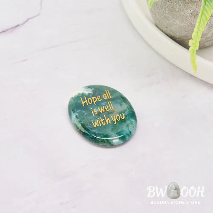 Buddha Stones Hope All Is Well With You Natural Moss Agate Palm Stone Growth Crystal Decor - Natural Agate(Color May