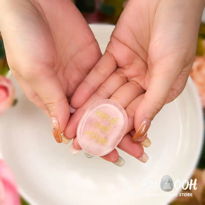 Buddha Stones Hope All Is Well With You Natural Rose Quartz Palm Stone Compassion Crystal Decor - Rose Quartz