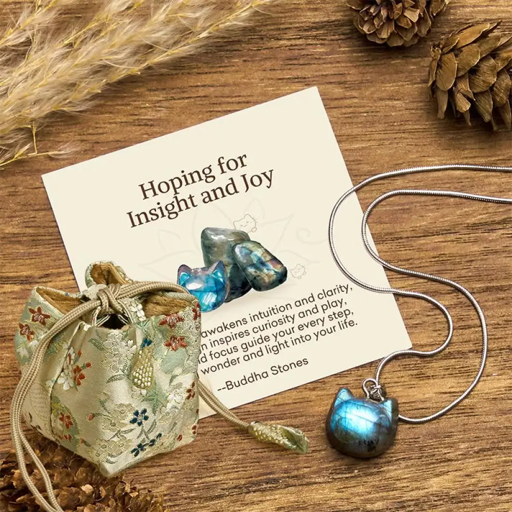Buddha Stones ’Hoping for Insight and Joy’ Cat Labradorite Necklace Includes Gift Message Card - BWOOOH
