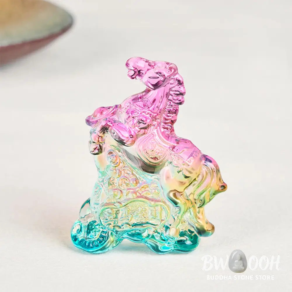 Buddha Stones 'Hoping You Success and Good Luck' Year Of The Horse Ingot Get Rich Fast Mini Liuli Crystal Decoration