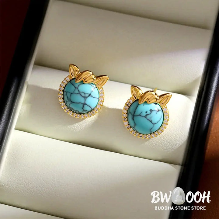 Buddha Stones Horse-Ear Shaped Copper Turquoise Balance Earrings - Copper Turquoise(925 Sterling Silver Posts)