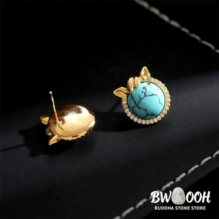 Buddha Stones Horse-Ear Shaped Copper Turquoise Balance Earrings - Copper Turquoise(925 Sterling Silver Posts)