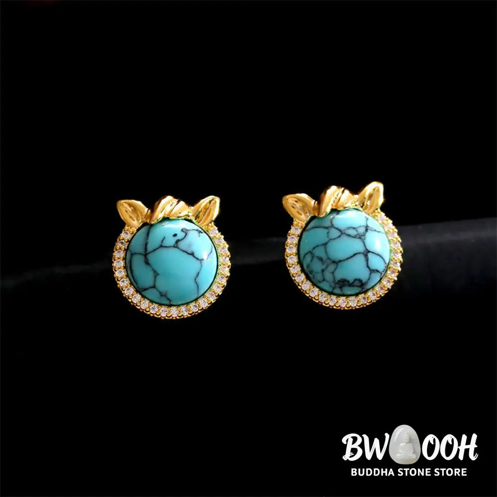 Buddha Stones Horse-Ear Shaped Copper Turquoise Balance Earrings - Copper Turquoise(925 Sterling Silver Posts)