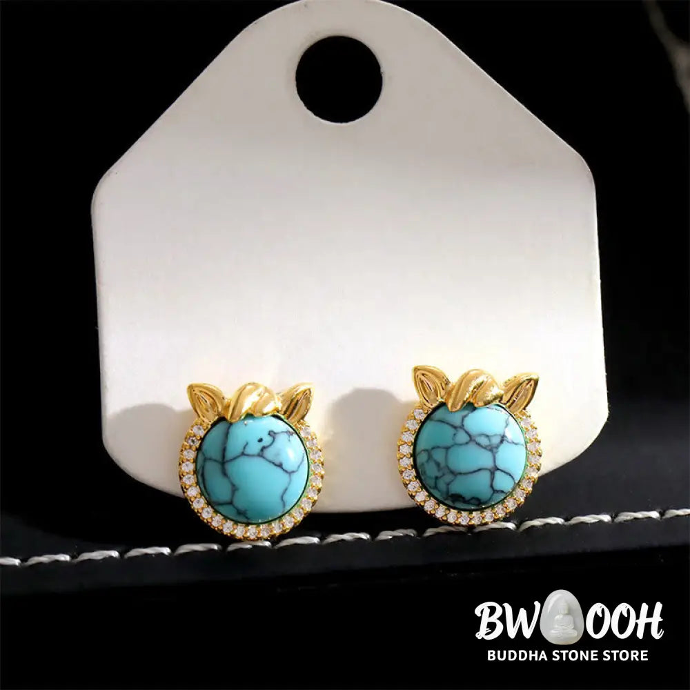 Buddha Stones Horse-Ear Shaped Copper Turquoise Balance Earrings - Copper Turquoise(925 Sterling Silver Posts)