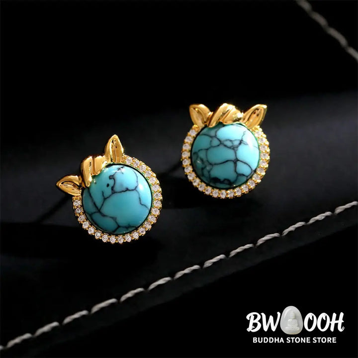 Buddha Stones Horse-Ear Shaped Copper Turquoise Balance Earrings - Copper Turquoise(925 Sterling Silver Posts)