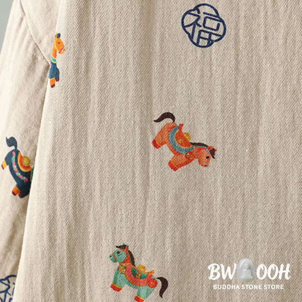 Buddha Stones Horse Fu Character Pattern Frog-Button Design Women’s Long Sleeve Thickened Jacket - Women’s Jacket