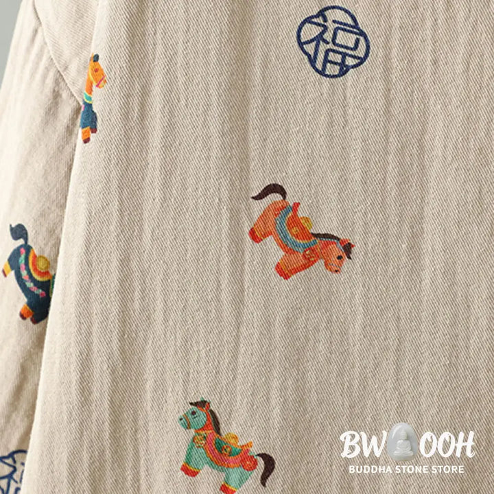 Buddha Stones Horse Fu Character Pattern Frog-Button Design Women’s Long Sleeve Thickened Jacket - Women’s Jacket