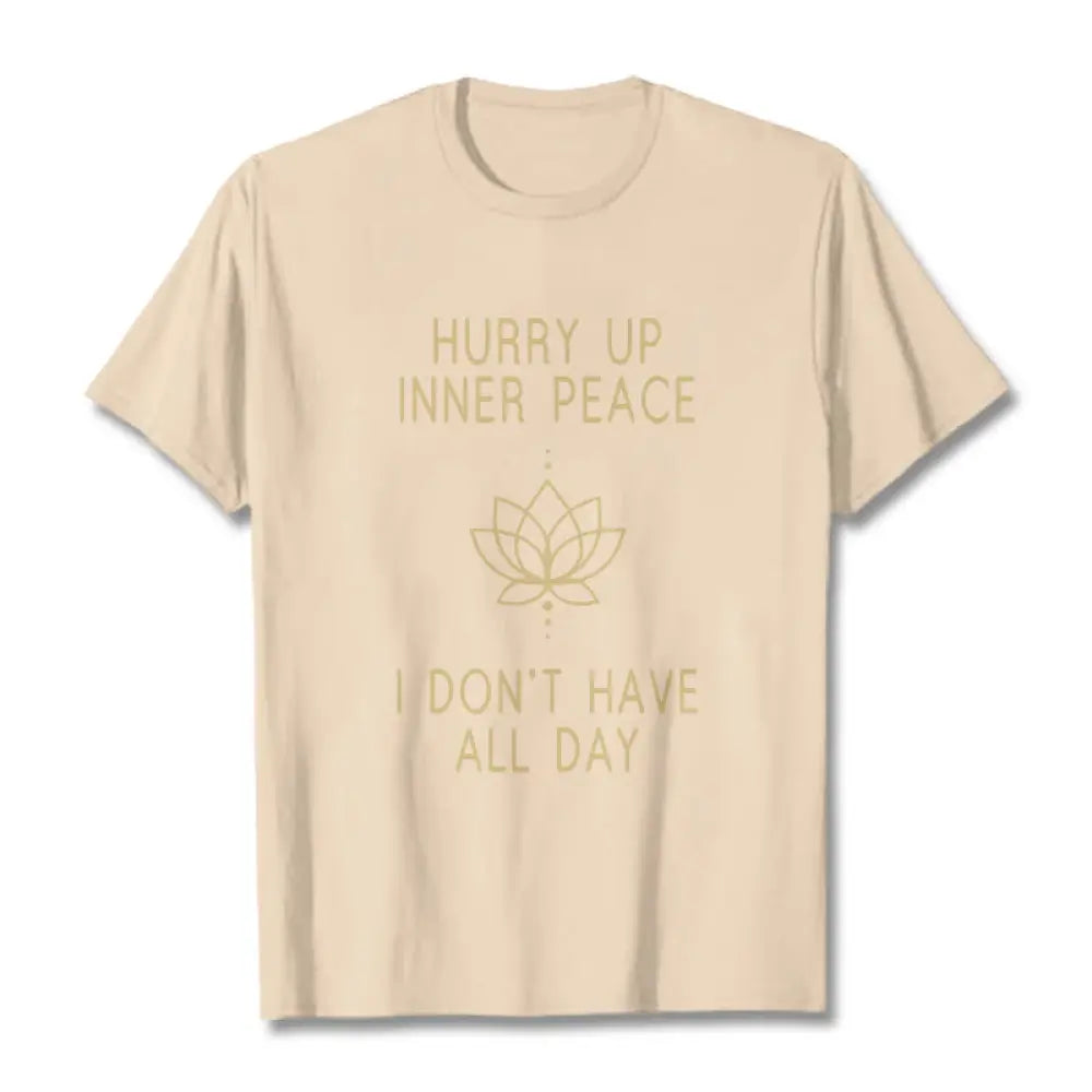Buddha Stones HURRY UP INNER PEACE Tee T-shirt - Bisque / Lotus Lines / S - T-Shirts