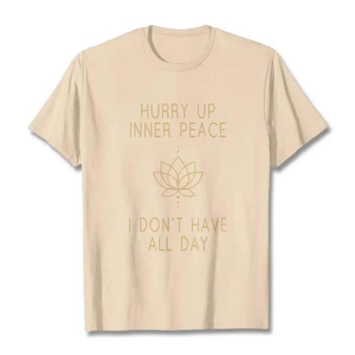 Buddha Stones HURRY UP INNER PEACE Tee T-shirt - Bisque / Lotus Lines / S - T-Shirts