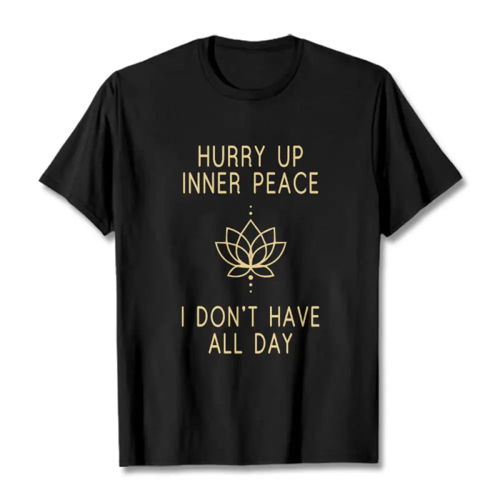Buddha Stones HURRY UP INNER PEACE Tee T-shirt - Black / Lotus Lines / S - T-Shirts