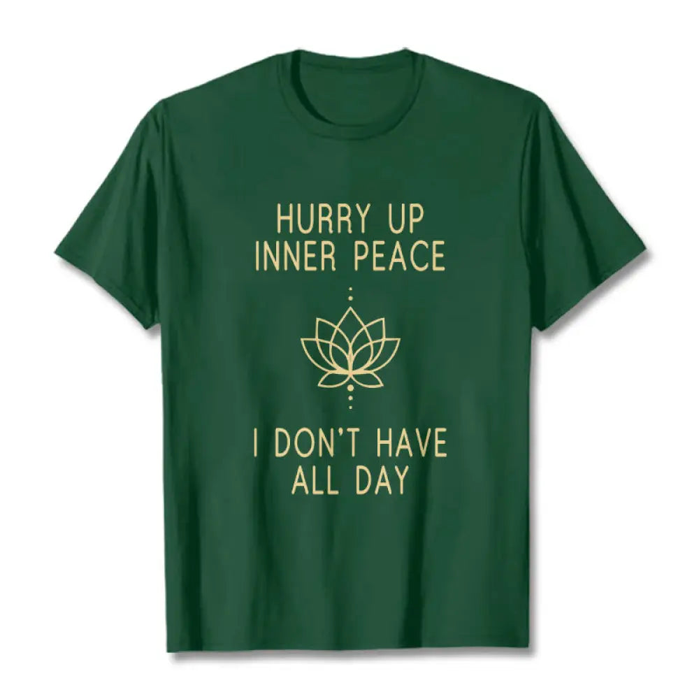 Buddha Stones HURRY UP INNER PEACE Tee T-shirt - ForestGreen / Lotus Lines / S - T-Shirts