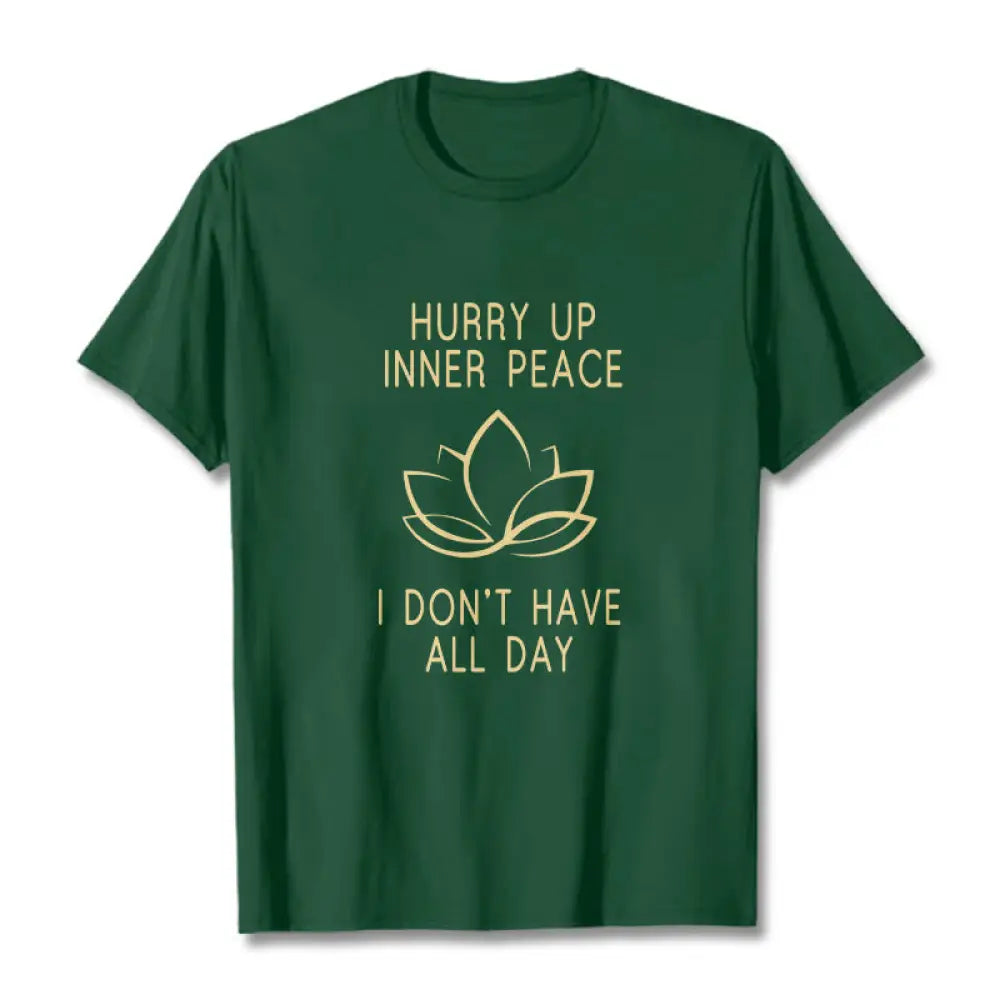 Buddha Stones HURRY UP INNER PEACE Tee T-shirt - ForestGreen / Lotus / S - T-Shirts