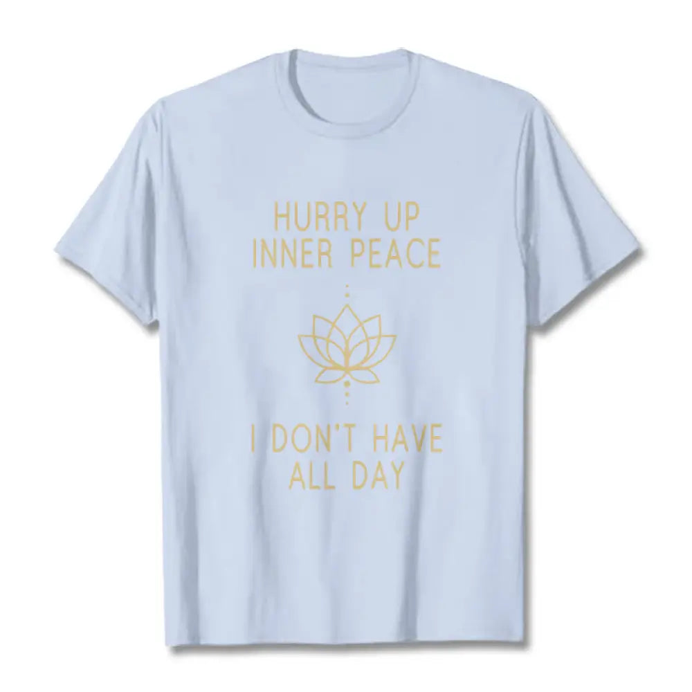 Buddha Stones HURRY UP INNER PEACE Tee T-shirt - LightCyan / Lotus Lines / S - T-Shirts
