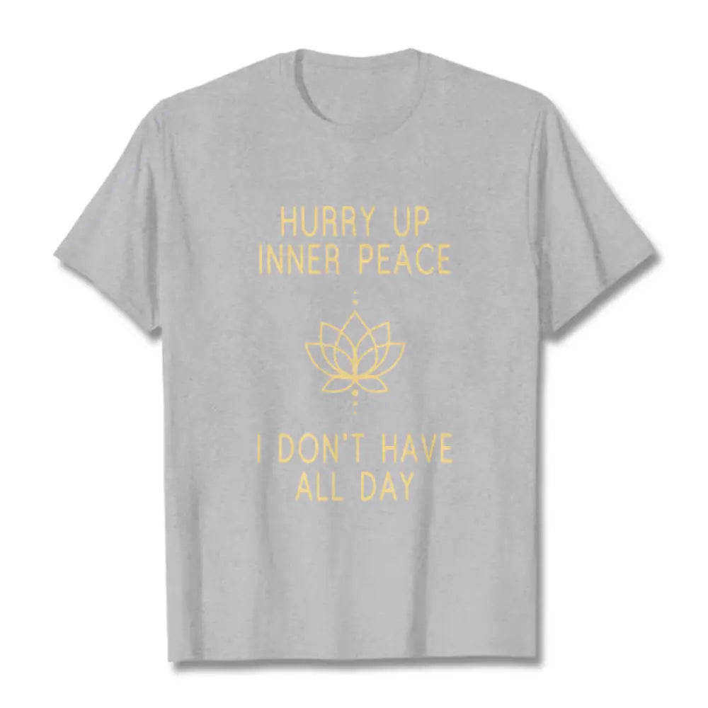 Buddha Stones HURRY UP INNER PEACE Tee T-shirt - LightGrey / Lotus Lines / S - T-Shirts