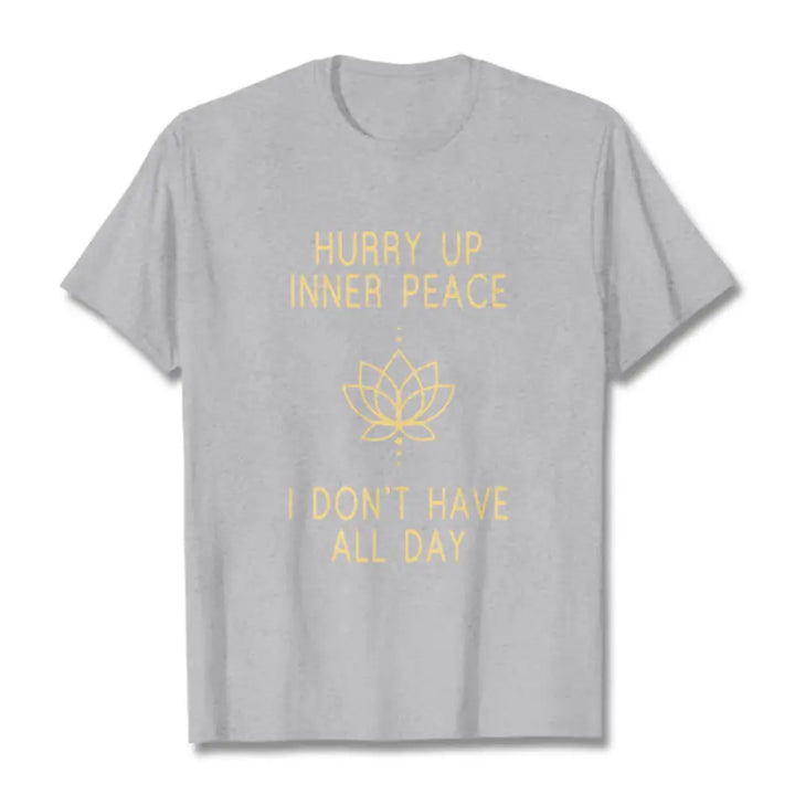 Buddha Stones HURRY UP INNER PEACE Tee T-shirt - LightGrey / Lotus Lines / S - T-Shirts