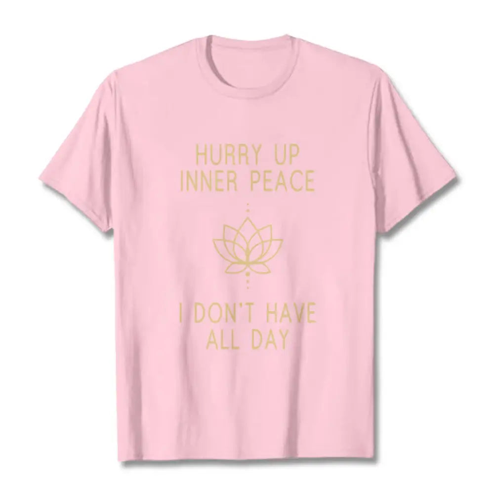 Buddha Stones HURRY UP INNER PEACE Tee T-shirt - LightPink / Lotus Lines / S - T-Shirts
