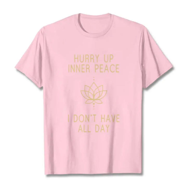 Buddha Stones HURRY UP INNER PEACE Tee T-shirt - LightPink / Lotus Lines / S - T-Shirts