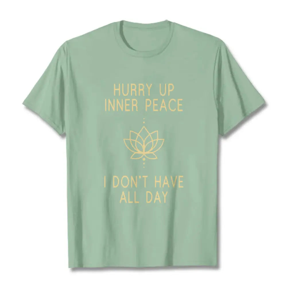 Buddha Stones HURRY UP INNER PEACE Tee T-shirt - PaleGreen / Lotus Lines / S - T-Shirts