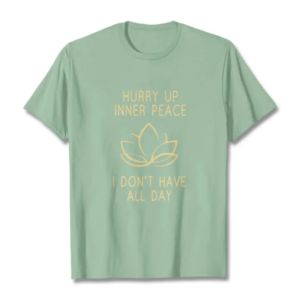 Buddha Stones HURRY UP INNER PEACE Tee T-shirt - PaleGreen / Lotus / S - T-Shirts
