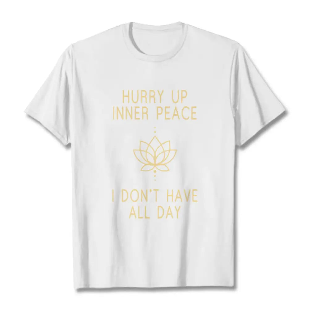 Buddha Stones HURRY UP INNER PEACE Tee T-shirt - White / Lotus Lines / S - T-Shirts
