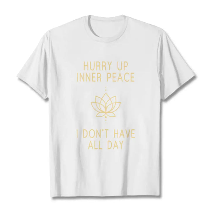 Buddha Stones HURRY UP INNER PEACE Tee T-shirt - White / Lotus Lines / S - T-Shirts