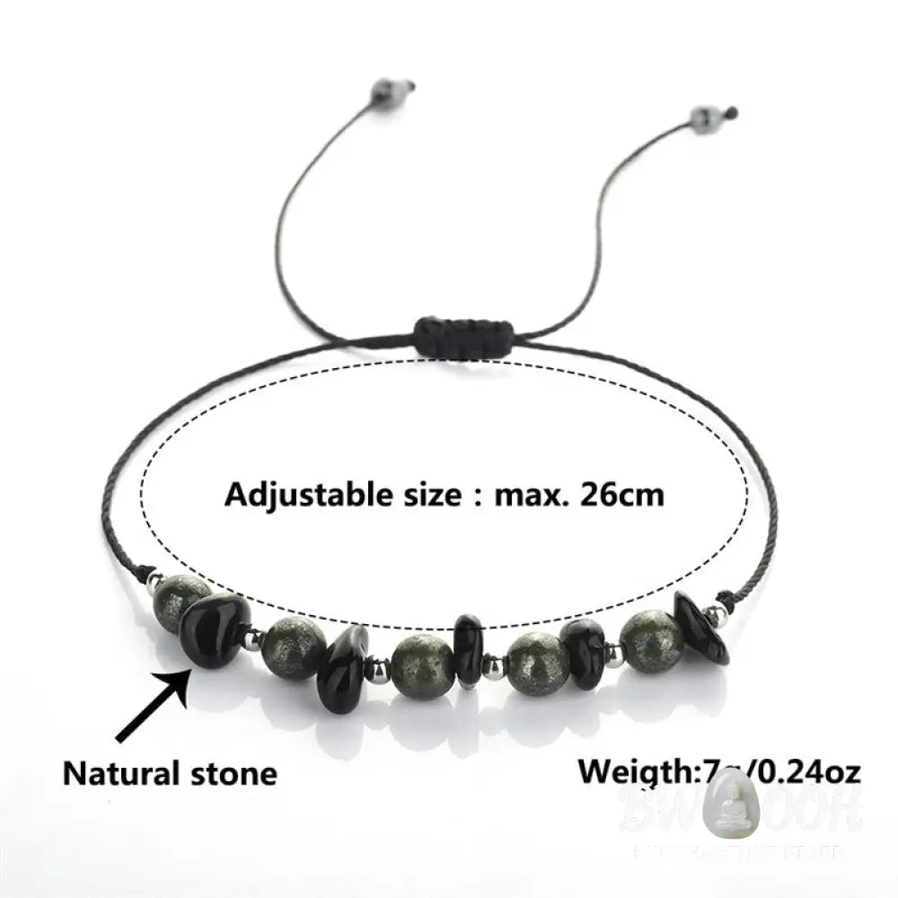 Buddha Stones I Am Protected Iron Pyrite Black Obsidian Fulfillment Bracelet - BWOOOH - I Am Protected(Wrist