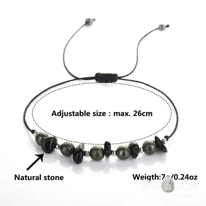 Buddha Stones I Am Protected Iron Pyrite Black Obsidian Fulfillment Bracelet - BWOOOH - I Am Protected(Wrist