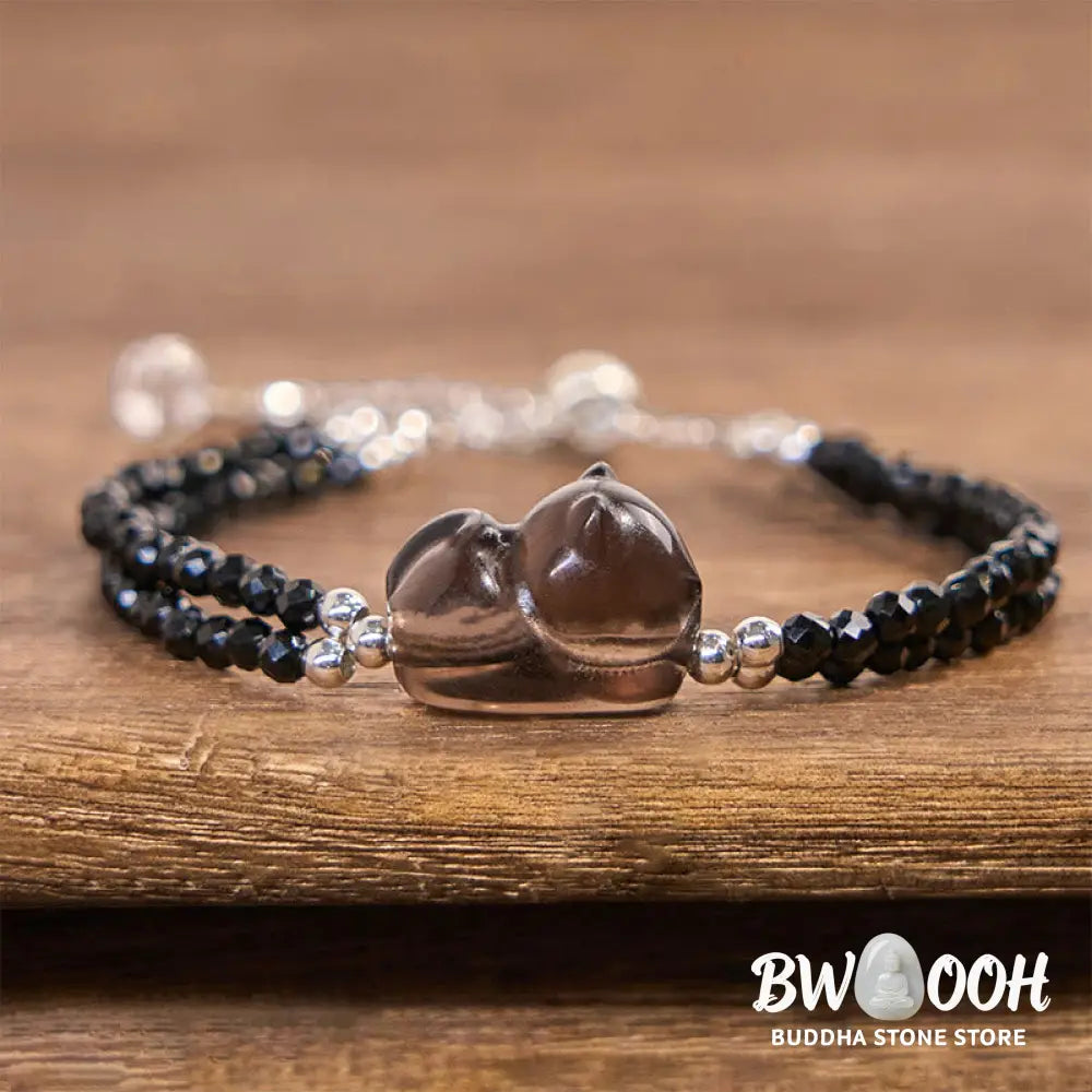 Buddha Stones Ice Obsidian Black Spinel Lying Cat Courage Double Layer Bracelet - BWOOOH - Ice Obsidian(Wrist