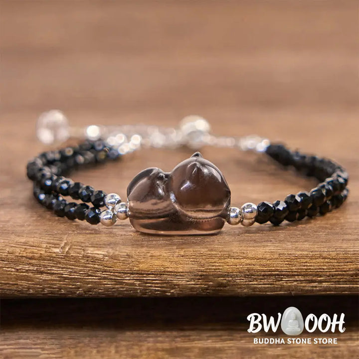 Buddha Stones Ice Obsidian Black Spinel Lying Cat Courage Double Layer Bracelet - BWOOOH - Ice Obsidian(Wrist