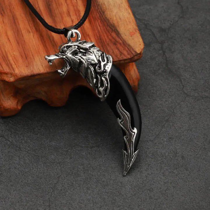 Buddha Stones Imitation Wolf Tooth Titanium Steel Balance Necklace Pendant - BWOOOH - Black Imitation Wolf Tooth