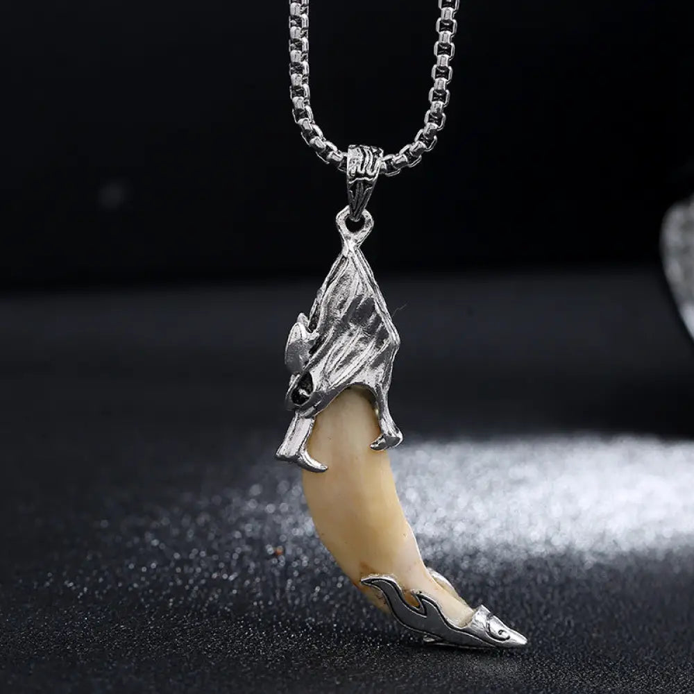 Buddha Stones Imitation Wolf Tooth Titanium Steel Balance Necklace Pendant - BWOOOH - Wolf Howl&amp;Imitation Wolf Tooth
